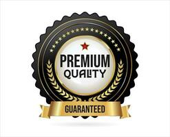 Premium quality badge with gold ribbon on white background vector