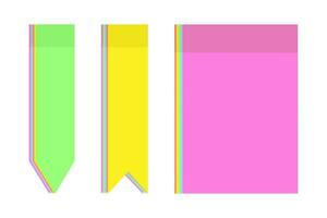 Set of 3 colorful note paper stickers of different shapes in trendy bright colors. Isolate. Vector