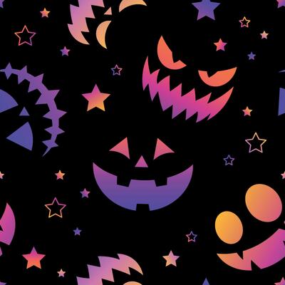Halloween neon pumpkin faces pattern