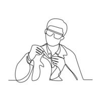 One continuous line drawing of scientist do research in the laboratory with white background. Chemical and laboratory design in simple linear style. Science design concept vector illustration.