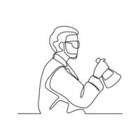 One continuous line drawing of scientist do research in the laboratory with white background. Chemical and laboratory design in simple linear style. Science design concept vector illustration.