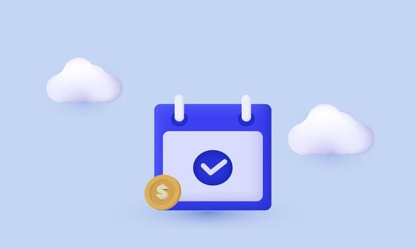 3d realistic calendar coin check mark completed creative icon trendy modern style object symbols isolated on background vector