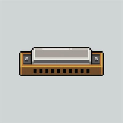 Pixel art illustration Harmonica. Pixelated Harmonica. Harmonica music icon pixelated for the pixel art game and icon for website and video game. old school retro.