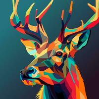 horned deer drawn using WPAP art style, pop art, vector illustration.