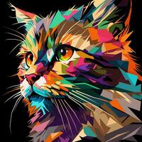 gato cara dibujado utilizando wpap Arte estilo, popular arte, vector ilustración.