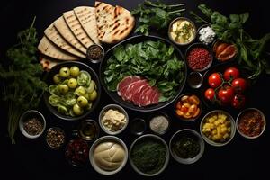 Culinary Delight Chicken Leg Vegetables Yogurt on Plate a Sumptuous Dinner Generative AI photo