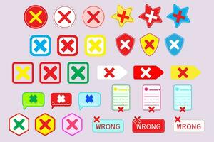Collection icon cross check mark icon button and no or wrong symbol on reject cancel sign button. set of wrong symbol. vector