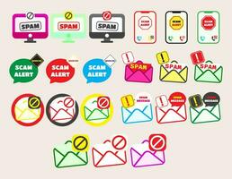 Collection icon alerts against viruses, spam, in various forms. set of Spam pop-up warning. vector