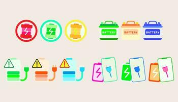 Collection illustration Battery power and charging minimal style icon .Set Battery charge level display. vector