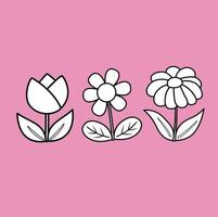 hermosa flores naturaleza plantas dibujos animados digital sello contorno vector