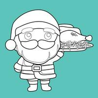 Santa Claus Celebration Christmas Feast Dinner Cartoon Digital Stamp Outline vector