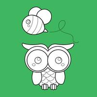 Cute Owl and Bee Animal Woodland Cartoon Digital Stamp Outline vector