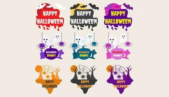 Collection icon with Halloween party text, tombs and bats.set of text halloween. vector