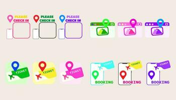 Collection Place check-in, plane ticket check-in, check-in icon. vector