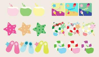 Collection icon summer Starfish, swimming ring, coconut, ice cream, surfboard. set of summer. vector