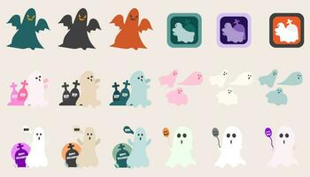 Collection Halloween cute little ghost and bat.set of ghost halloween. vector