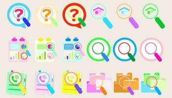 Collection Magnifying glass icon with information search . set of searching for work file information. vector