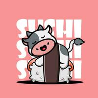 Cute Cow Sleeping on Sushi vector