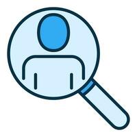 Magnifying Glass with Man vector concept blue icon or sign