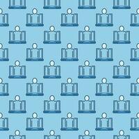 Laptop Computer with Man vector blue seamless pattern