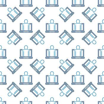 Man in Laptop Computer vector concept line seamless pattern