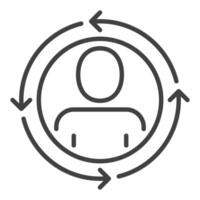 Circle with Man inside Arrows vector concept line icon or sign