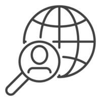 Man in Magnifier and Globe vector People Search with Magnifying Glass concept line icon