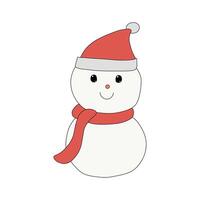 A Christmas Snowman Vector isolated on white background in a hand-drawn minimal xmas concept