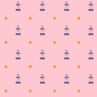 Seamless pattern of a lantern, and moon in purple, and orange on pink background, Vector for fabric, wrapping, wallpaper, textile