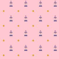 Seamless pattern of a lantern, and moon in purple, and orange on pink background, Vector for fabric, wrapping, wallpaper, textile