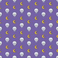 Seamless pattern of a shocked skull, and crescent in gray, and yellow on purple background, Vector for fabric, wrapping, wallpaper, textile
