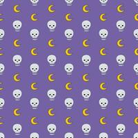 Seamless pattern of a shocked skull, and crescent in gray, and yellow on purple background, Vector for fabric, wrapping, wallpaper, textile