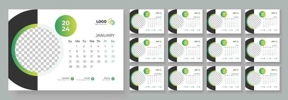 Desk Calendar Template 2024. Desk calendar in a minimalist style. Week Starts on Sunday. vector