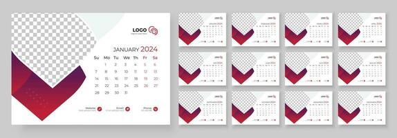 Desk Calendar Template 2024. Desk calendar in a minimalist style. Calendar 2024 planner corporate template design. vector