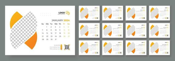 Desk Calendar Template 2024. Desk calendar in a minimalist style. Week Starts on Sunday. Calendar 2024 planner corporate template design. vector