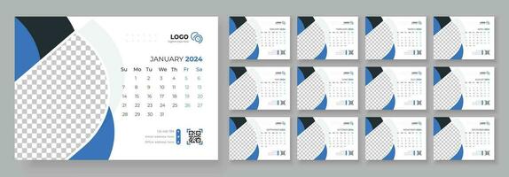 Desk Calendar Template 2024. Desk calendar in a minimalist style. Week Starts on Sunday. Calendar 2024 planner corporate template design. vector