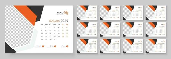 Desk Calendar Template 2024. Desk calendar in a minimalist style. Week Starts on Sunday. Calendar 2024 planner corporate template design. vector