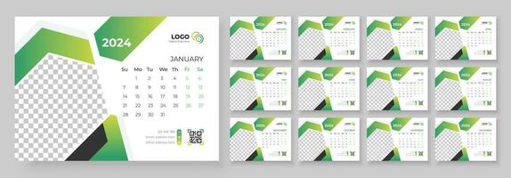 Desk Calendar Template 2024. Desk calendar in a minimalist style. Week Starts on Sunday. vector