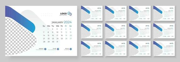 Desk Calendar Template 2024. Desk calendar in a minimalist style. Week Starts on Sunday. vector