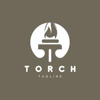 Torch Flame Logo Simple Vector Design Retro Illustrator Template