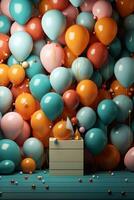 Vibrant Celebration Display Balloon, Gifts, and Gift Box Mockup Generative AI photo