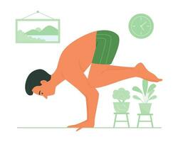Young Man Doing Yoga Exercise at Home vector