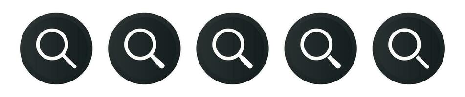 Search symbol in round black button icon set. vector