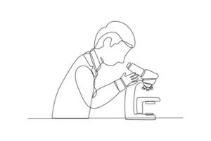 One continuous line drawing of Chemistry and physics laboratory equipment concept. Doodle vector illustration in simple linear style.