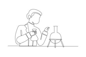 One continuous line drawing of Chemistry and physics laboratory equipment concept. Doodle vector illustration in simple linear style.