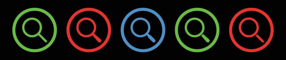 Colorful circle search icon set with dark background. vector