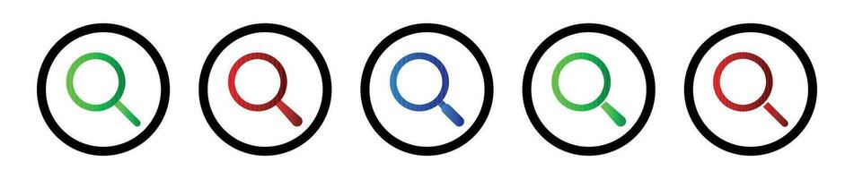 Black circle frame color search icon set. vector