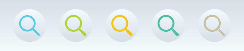 Neomorphism style colorful search web icon set. vector