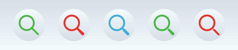 Neomorphism style color search icon set with light bg. vector