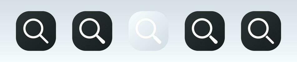 Neomorphism search rectangular dark icons set. vector